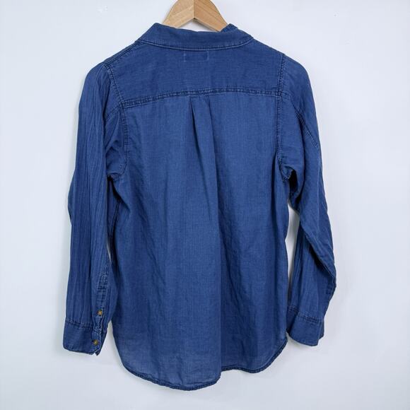 J Crew Chambray Popover Top Womens Size 6 Blue Flap Pockets Western Casual - Picture 3 of 6